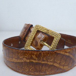 CHANEL brown CROCODILE leather BELT 30" 75CM CC gold buckle Vintage